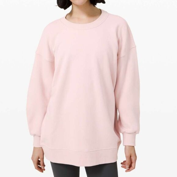 Lululemon Perfectly Oversized Crew Sweater Light Pink Womens Size 4 Cotton Terry - Picture 1 of 12